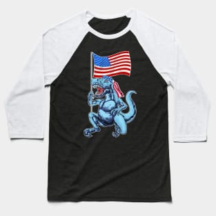 USA Flag Funny 4th Of July Dinosaur- Amerisaurus T Rex Baseball T-Shirt